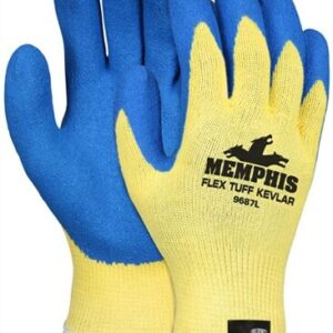 9687L Flex Tuff® Kevlar® Latex Dipped Gloves, Large, Blue/White/Yellow